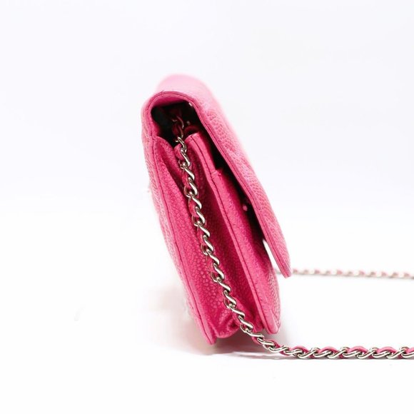 Authentic CHANEL Classic Pink Caviar Leather Wallet on Chain Crossbody Bag Purse - Picture 5 of 15
